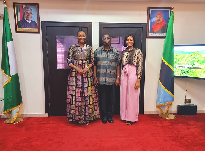 Left to right: Etienying Akpanusong, Founder and Executive Director, Etiquette Africa Initiative, H. E. Dr Benson Alfred Bana and Stephanie Omachonu, Executive Assistant and Project Coordinator