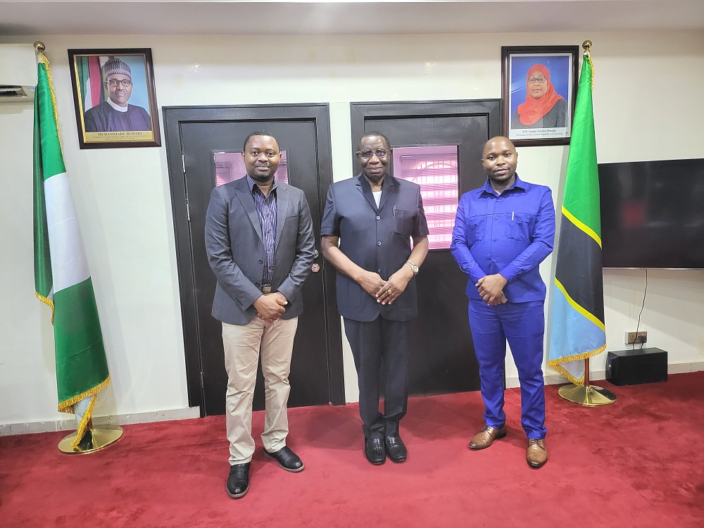 H. E. Amb. Dr Benson Bana flanked by Mr. Mwendesha Makelemo Mkandya and Mr. Michael Athumani Luzigha.