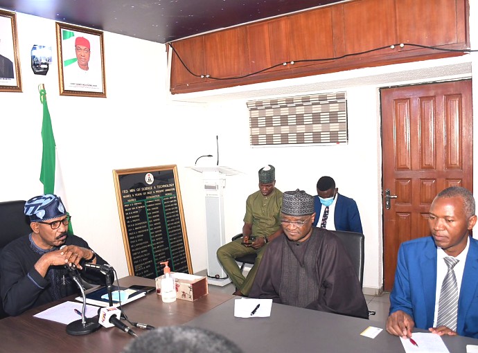 L-R: The Honourable Minister of Science, Technology and Innovation, Sen. (Dr.) Adeleke Mamora, DG-NOTAP, Dr. DanAzumi Ibrahim, and DG-COSTECH, Dr. Amos Nungu.