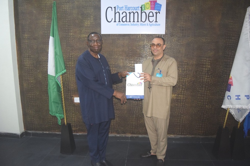 H. E. Dr. Benson A. Bana, High Commissioner and Chief Nabil Ahmed Saleh, President of Port Harcourt Chamber of Commerce, Industry, Mines and Agriculture.