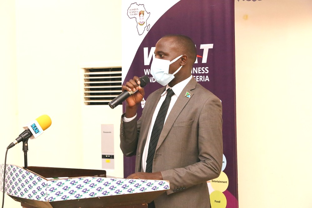 Mr Philbert Peter, giving a goodwill message on behalf of H. E. Dr. Benson Alfred Bana, High Commissioner of Tanzania to Nigeria.